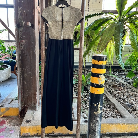 Vintage 70s the cottager black and gold knit maxi dress. - Picture 3 of 6